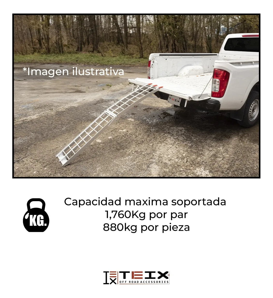 Rampa Plegable Acero Moto Cuatrimoto 800 Kg Carga Max Color