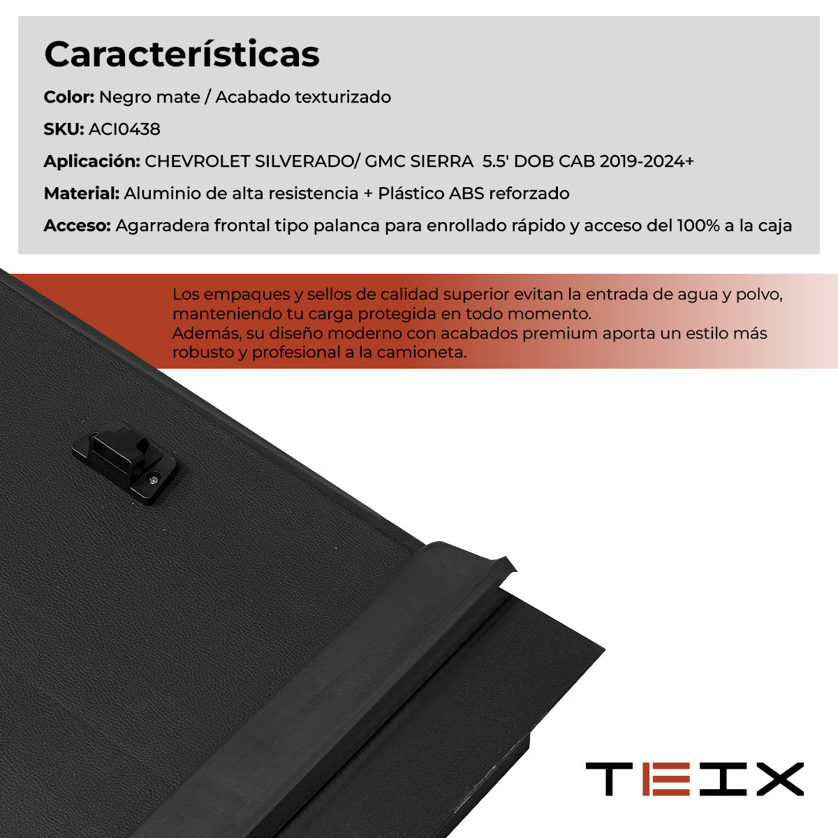 TAPA ENROLLABLE ROLL SHIELD CHEVROLET SILVERADO/ GMC SIERRA  5.5' DOB CAB 2019-2024+