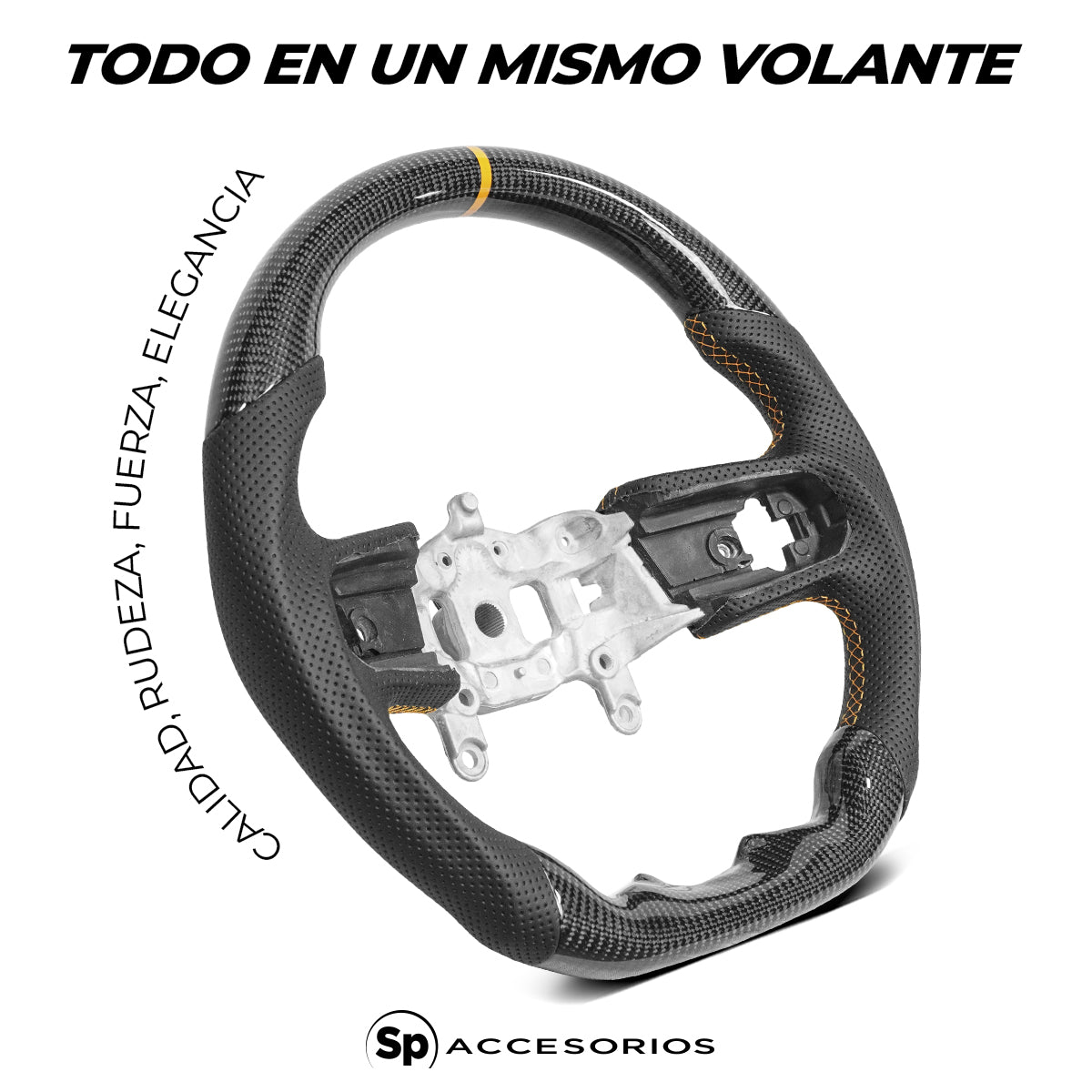 VOLANTE DE FIBRA DE CARBONO CON CUERO PERFORADO LINEA NARANJA PARA JEEP JL Y JEEP GLADIADOR