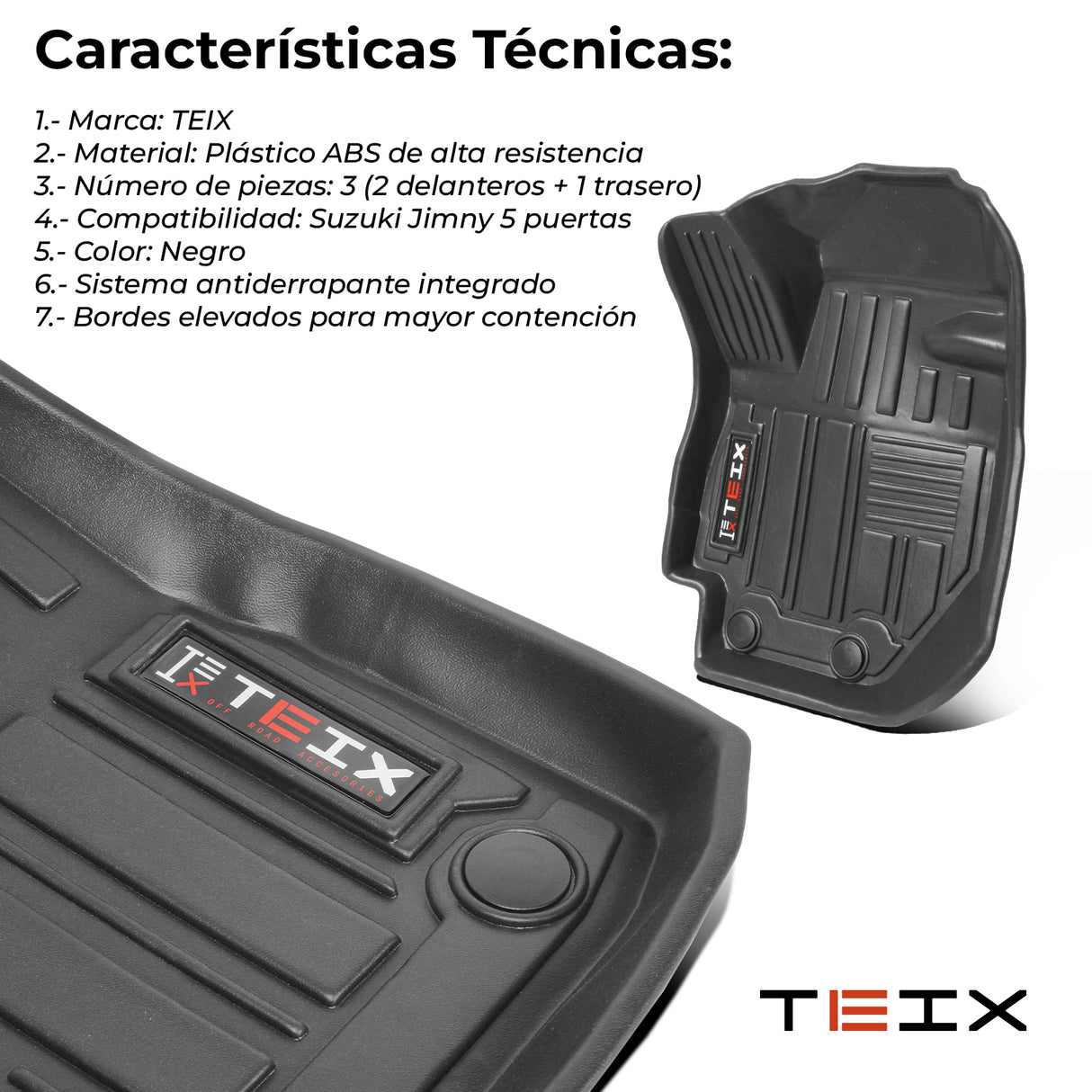 TAPETES  DELANTEROS Y TRASEROS  ABS USO RUDO TEIX PARA SUZUKI JIMNY 2019 - 2023 AUTOMATICO