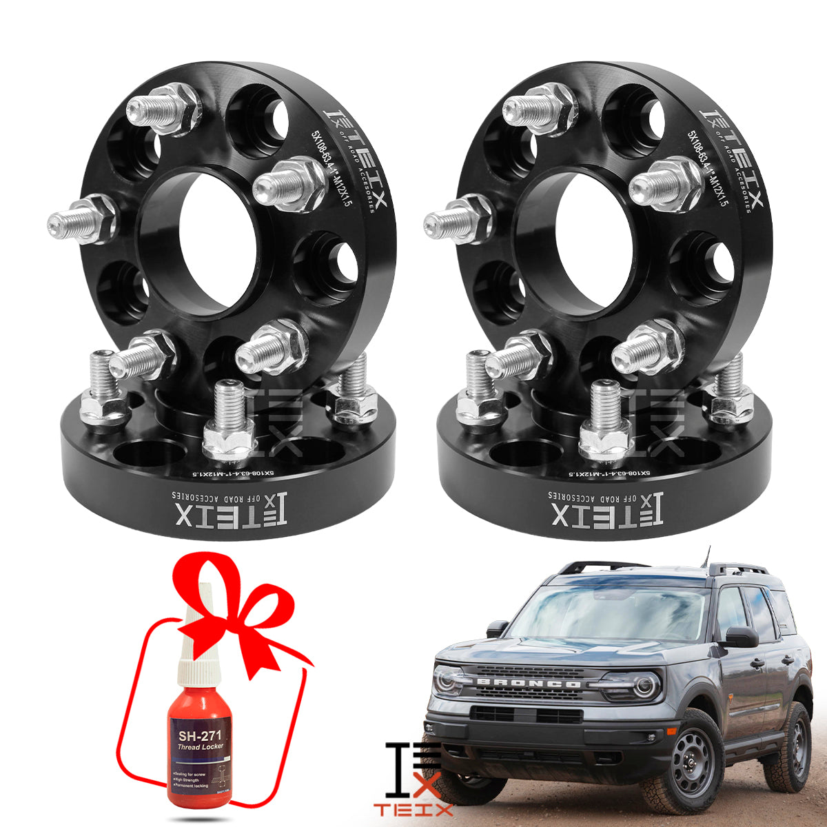 KIT ESPACIADORES 1" 5X108  PARA FORD BRONCO SPORT 2021 - 2023 LLANTA CB 63.4MM 12X1.5