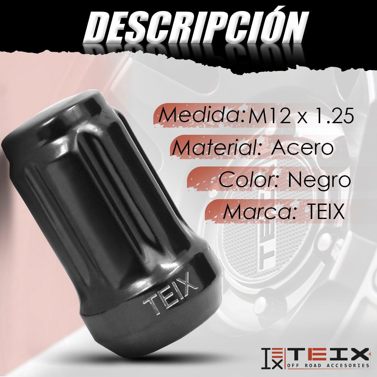 TUERCA LARGA RIN NEGRA BIRLOS SEGURIDAD TEIX M 12X1.25 24PZ