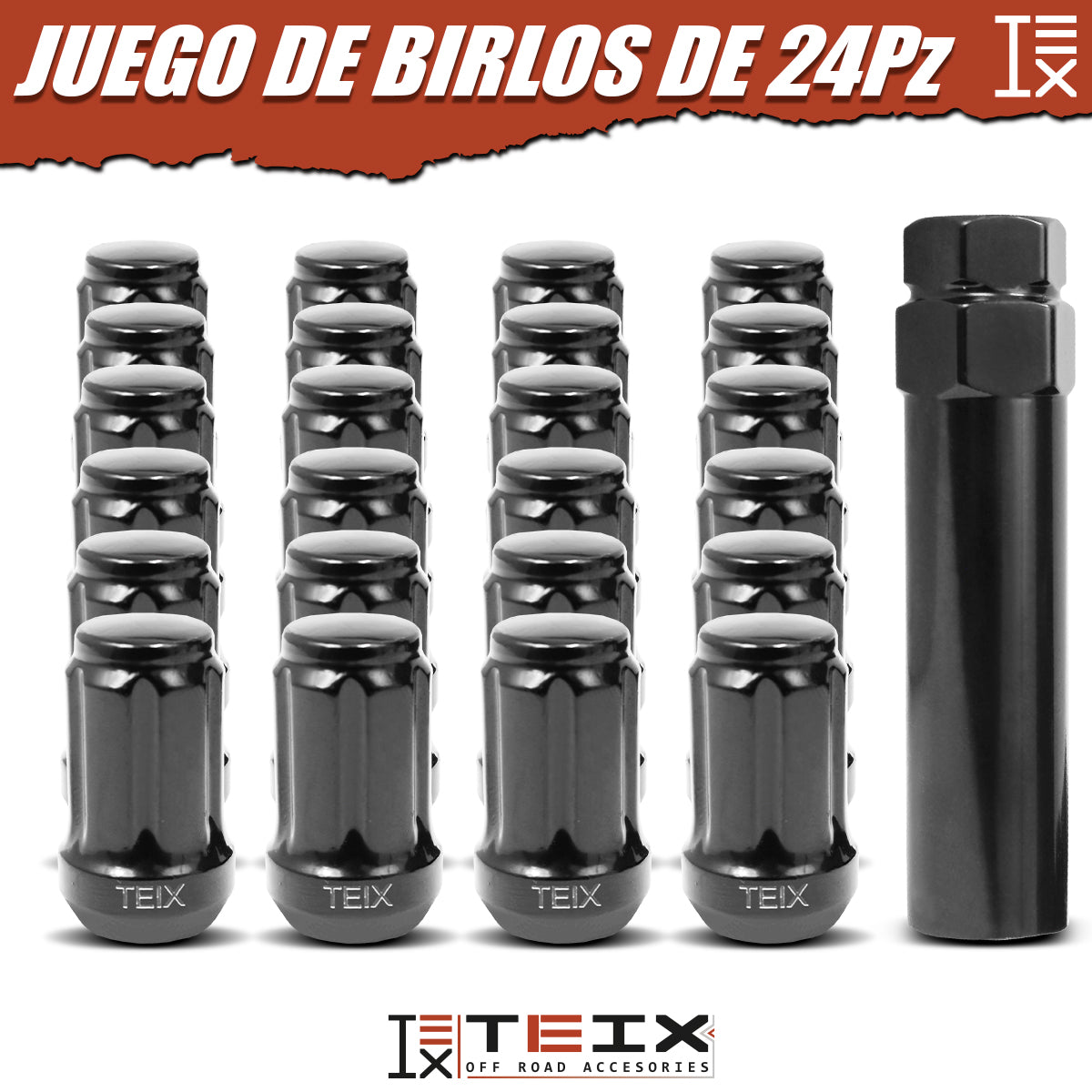 TUERCAS BIRLOS 12X1.5 24PZ SEGURIDAD TEIX OFF ROAD NEGROS