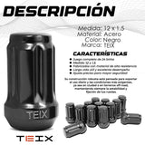 TUERCAS BIRLOS 12X1.5 24PZ SEGURIDAD TEIX OFF ROAD NEGROS