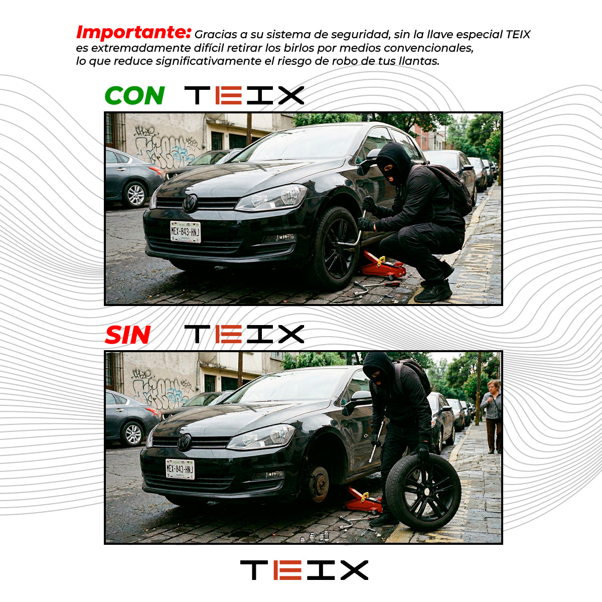 TUERCAS BIRLOS 12X1.5 24PZ SEGURIDAD TEIX OFF ROAD NEGROS