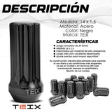 TUERCAS BIRLOS 14X1.5 24PZ SEGURIDAD TEIX OFF ROAD NEGROS