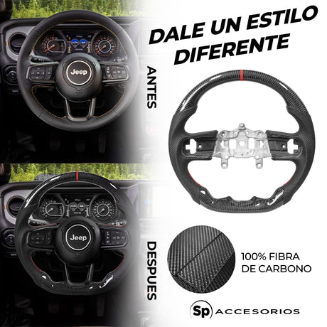 VOLANTE DE FIBRA DE CARBONO CON CUERO PERFORADO PARA JEEP JL Y JEEP GLADIADOR