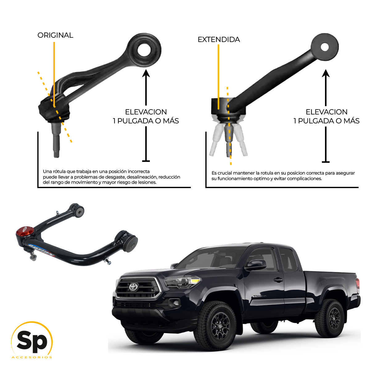 PAR DE HORQUILLAS SUPERIORES AJUSTABLES NEGRAS-OPTION/ TOYOTA TACOMA 2005-2023