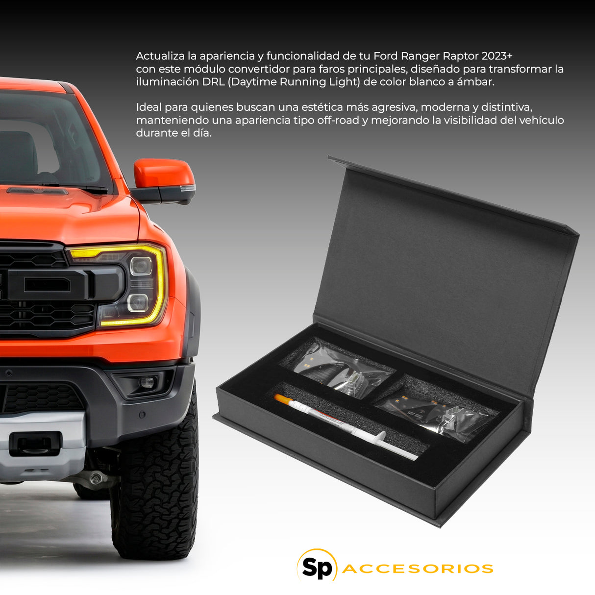 MODULO CHIP PARA FAROS PRINCIPALES FORD RANGER RAPTOR 23/2026 DE BLANCO DRL A AMBAR