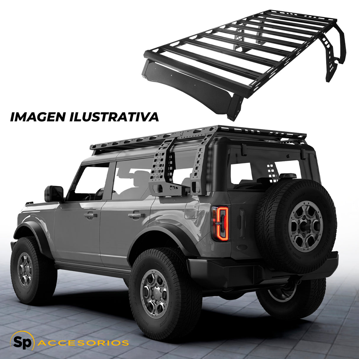 CANASTILLA PORTA EQUIPAJE PARA FORD BRONCO 4 PUERTAS 2021+ CON LATERALES