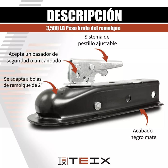TIRON DE REMOLQUE RECTO BOLA 2 CANAL 2 COPLE 3500LB UNIVERSAL