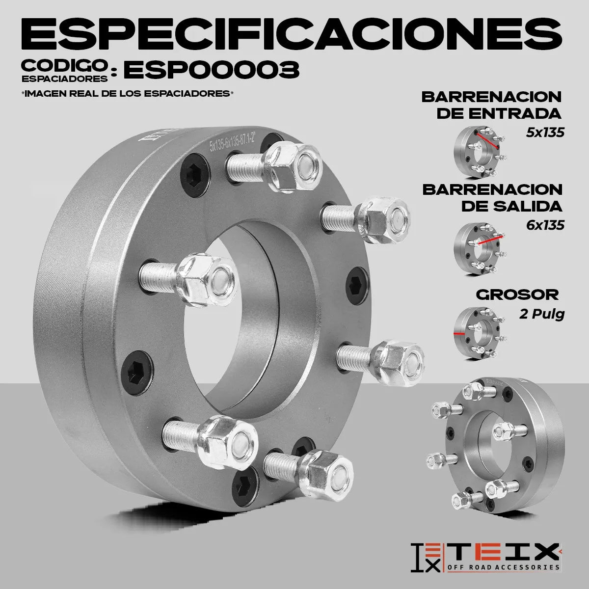 Kit Adaptadores 2pul 5/135 A 6/135 Ford F150 5x135 A 6x135