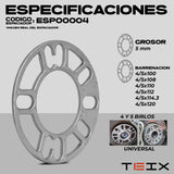 Espaciador Universal 5mm 4/5x100x108x110x112x114.3x120