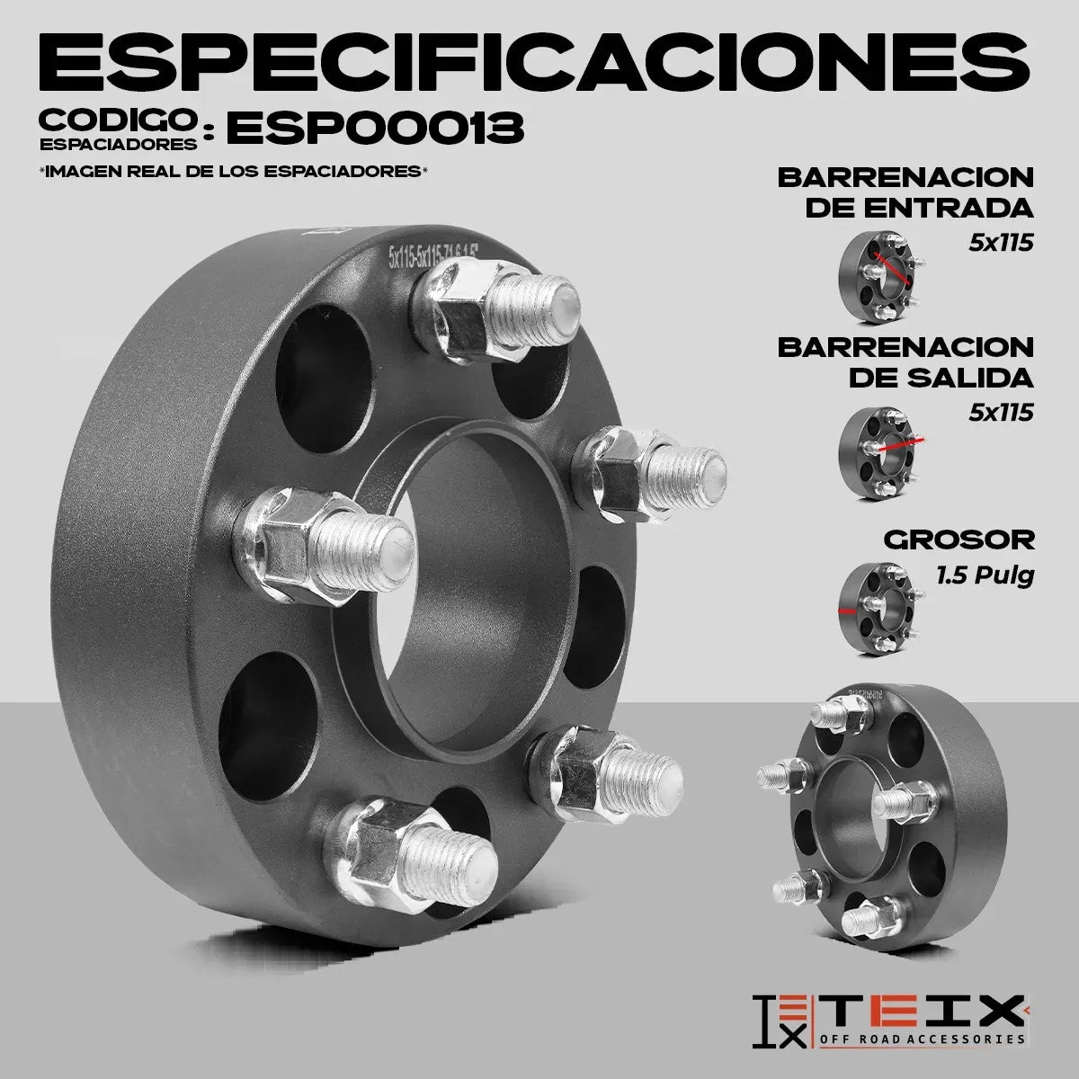 Espaciador Teix 5x115 1.5 Gris Set 4 Pz Chrysler 300c 12-15
