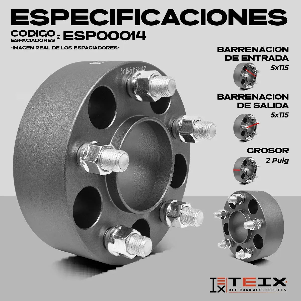 Espaciador Teix 5x115 2 Kit 4 Pzas Dodge Challenger 08-12