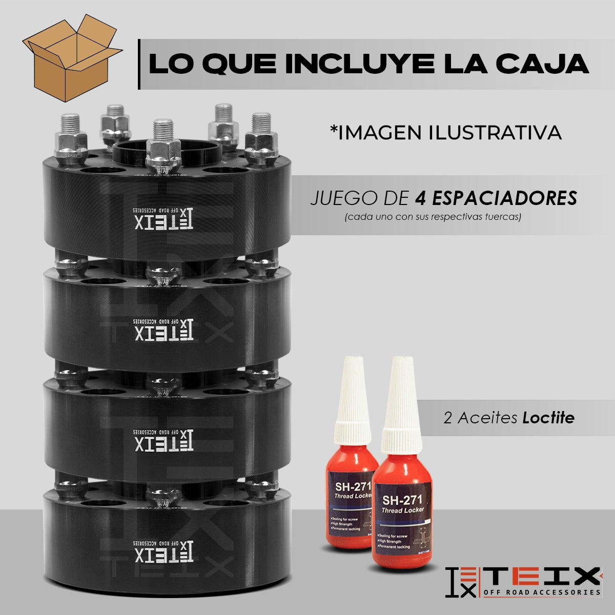 KIT ESPACIADORES 1.5" 6/139 LLANTA CB 106MM 12X1.5 TACOMA 2005 - 2023, HILUX 2005 - 2021, FJ CRUSIER 2008 - 2014, JAC FRISON T8 2018 - 2022, HIACE 2013 - 2022.