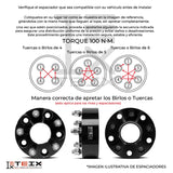 KIT ESPACIADORES 1.5" 6/139 LLANTA CB 106MM 12X1.5 TACOMA 2005 - 2023, HILUX 2005 - 2021, FJ CRUSIER 2008 - 2014, JAC FRISON T8 2018 - 2022, HIACE 2013 - 2022.