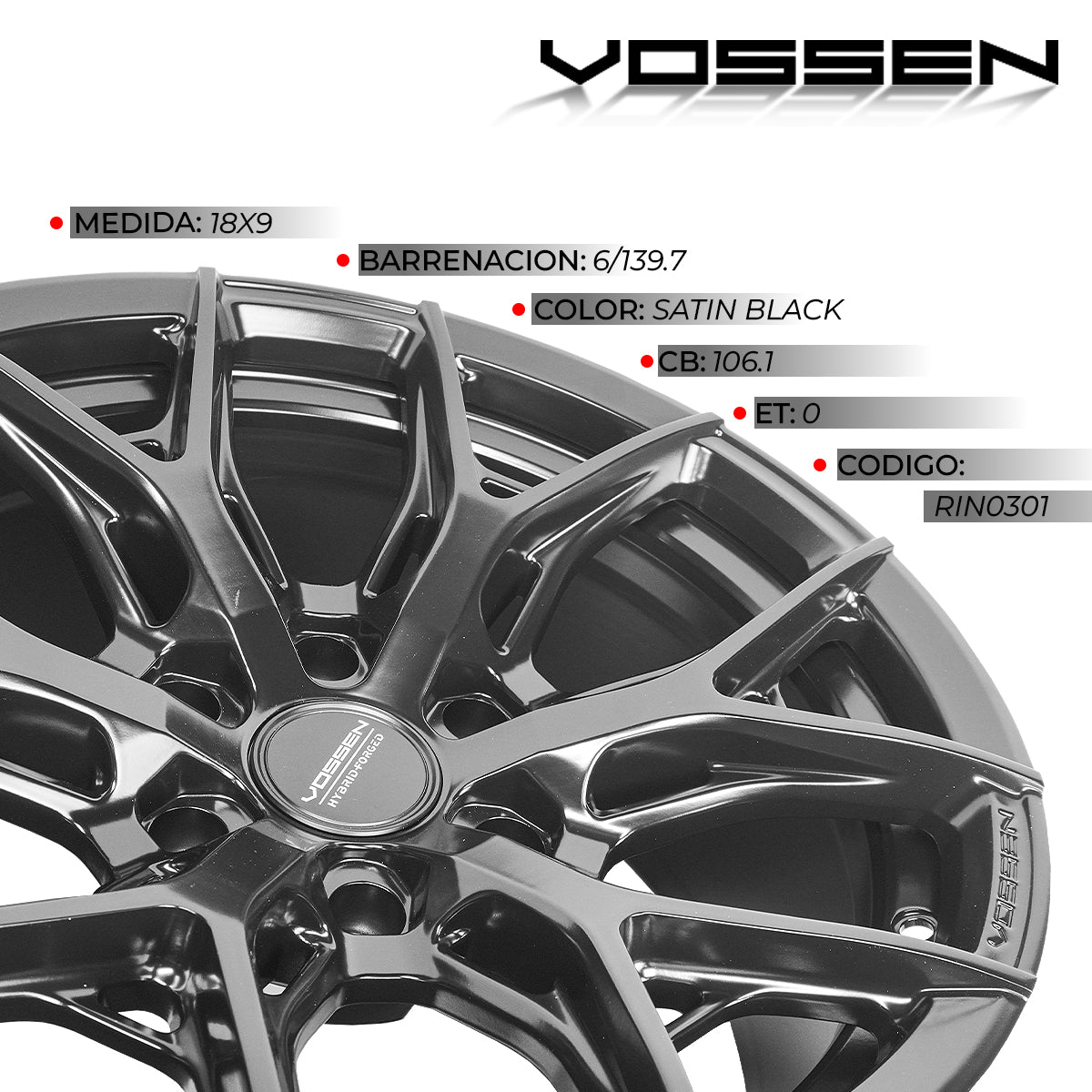 Rin Vossen 18x9-6x139.7 Satin Black Chevrolet Colorado