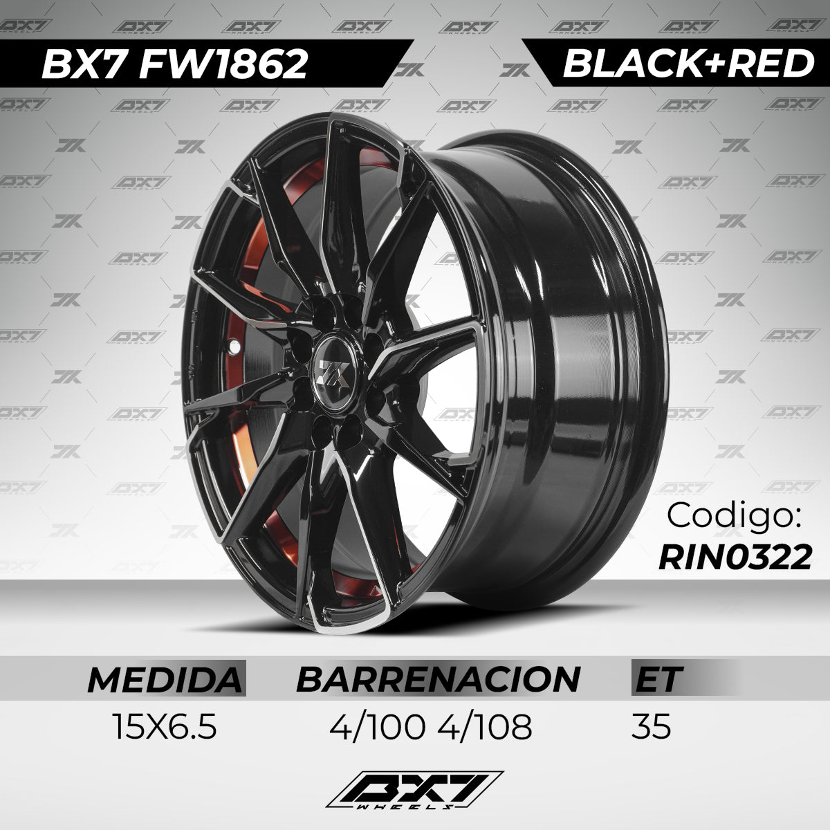 RINES BX7 FW1 15 4X100X108/ ET 35/ CB 73.1/ UNDERCUT RED