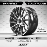 RINES BX7 FW3 13 4X100X114.3/ ET28/ CB 73.1/ BLACK POLISH FACE & LIP