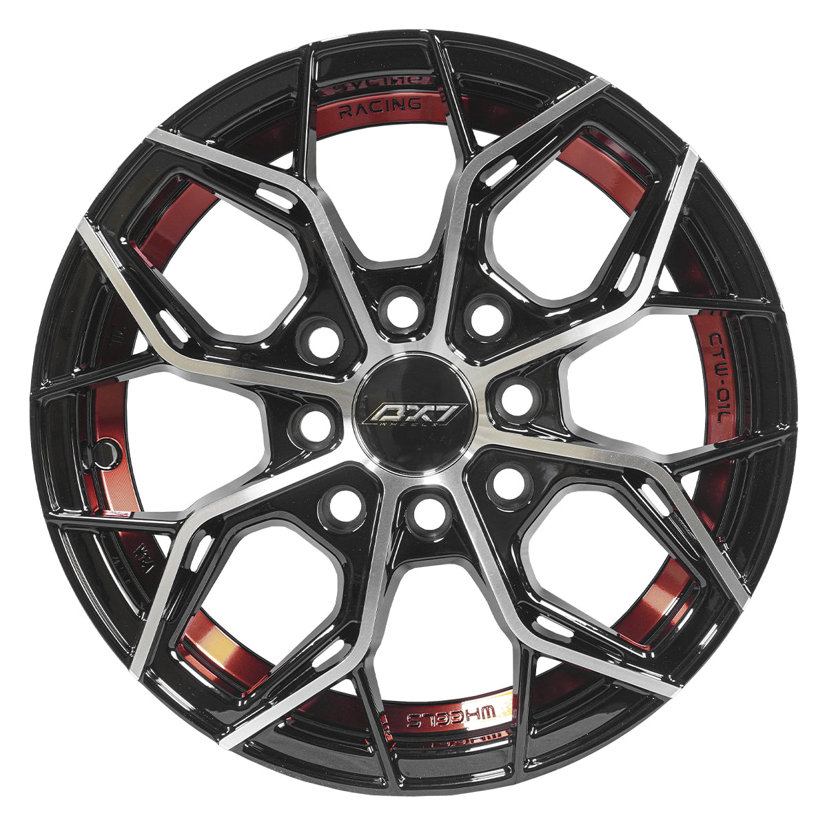RINES BX7 FW8 13 4X100/114.3/  ET 35/ CB 73.1/  BLACK WITH FACE AND LIP MACHINED+RED UNDER CUT