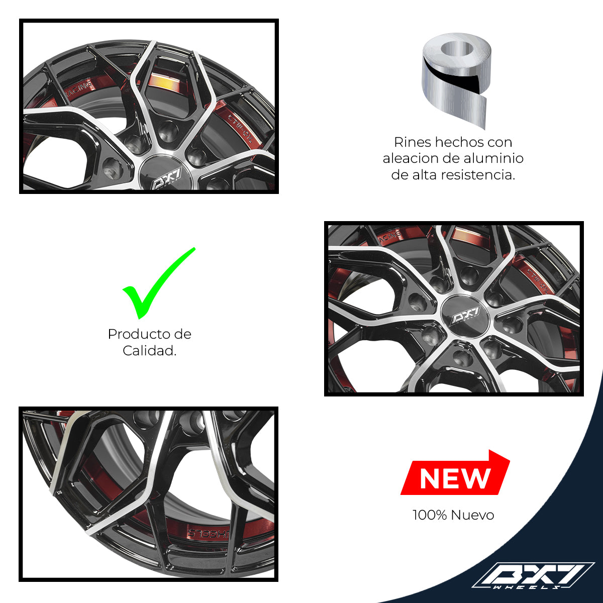RINES BX7 FW8 13 4X100/114.3/  ET 35/ CB 73.1/  BLACK WITH FACE AND LIP MACHINED+RED UNDER CUT