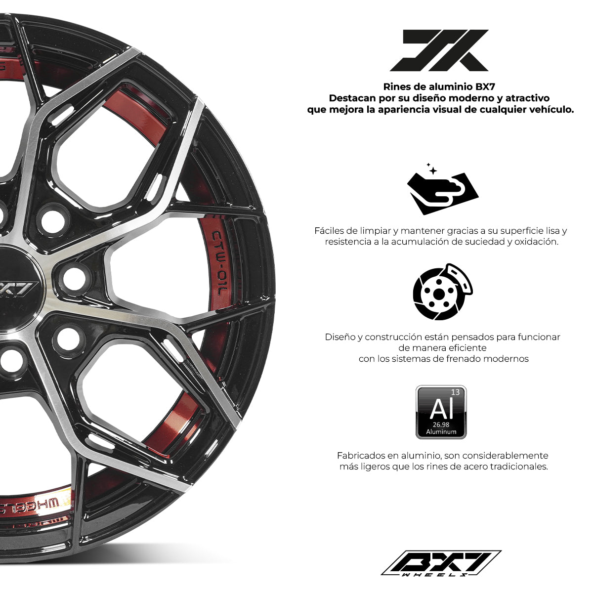 RINES BX7 FW8 13 4X100/114.3/  ET 35/ CB 73.1/  BLACK WITH FACE AND LIP MACHINED+RED UNDER CUT