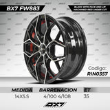 RINES BX7 FW8 14 4X100/108 / ET 35/ CB 73.1/  BLACK WITH FACE AND LIP MACHINED+RED UNDER CUT
