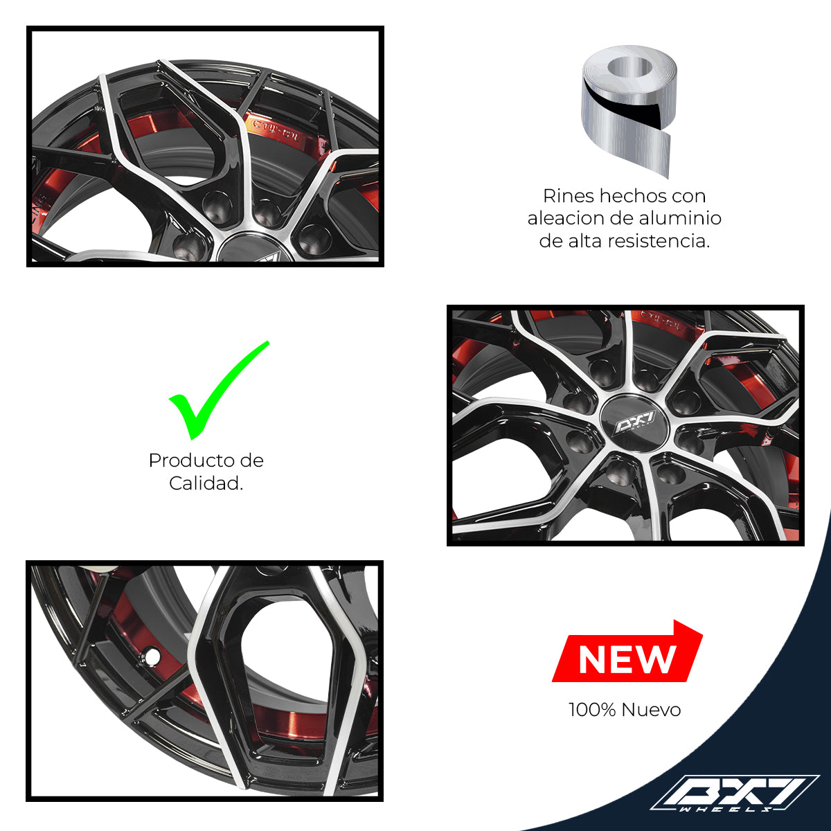 RINES BX7 FW8 14 4X100/108 / ET 35/ CB 73.1/  BLACK WITH FACE AND LIP MACHINED+RED UNDER CUT