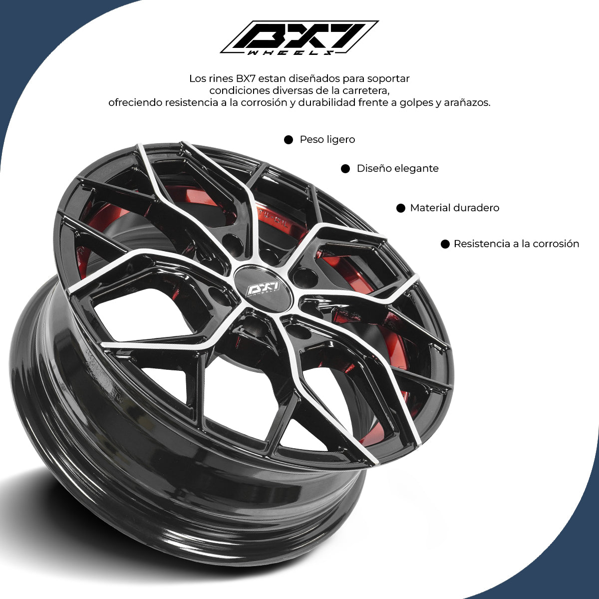 RINES BX7 FW8 14 4X100/108 / ET 35/ CB 73.1/  BLACK WITH FACE AND LIP MACHINED+RED UNDER CUT