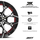 RINES BX7 FW8 14 4X100/108 / ET 35/ CB 73.1/  BLACK WITH FACE AND LIP MACHINED+RED UNDER CUT