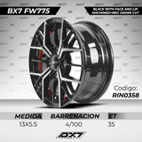 RINES BX7 FW7 13 4X100/ ET 35/ CB 73.1/ BLACK WITH FACE AND LIP MACHINED+RED UNDER CUT