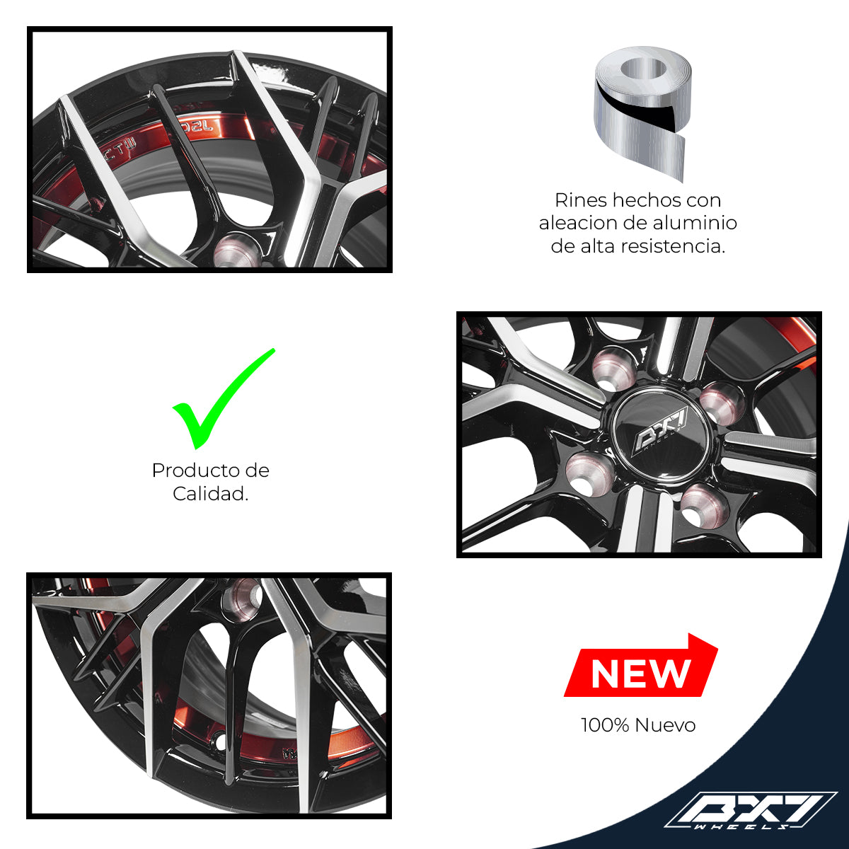 RINES BX7 FW7 13 4X100/ ET 35/ CB 73.1/ BLACK WITH FACE AND LIP MACHINED+RED UNDER CUT