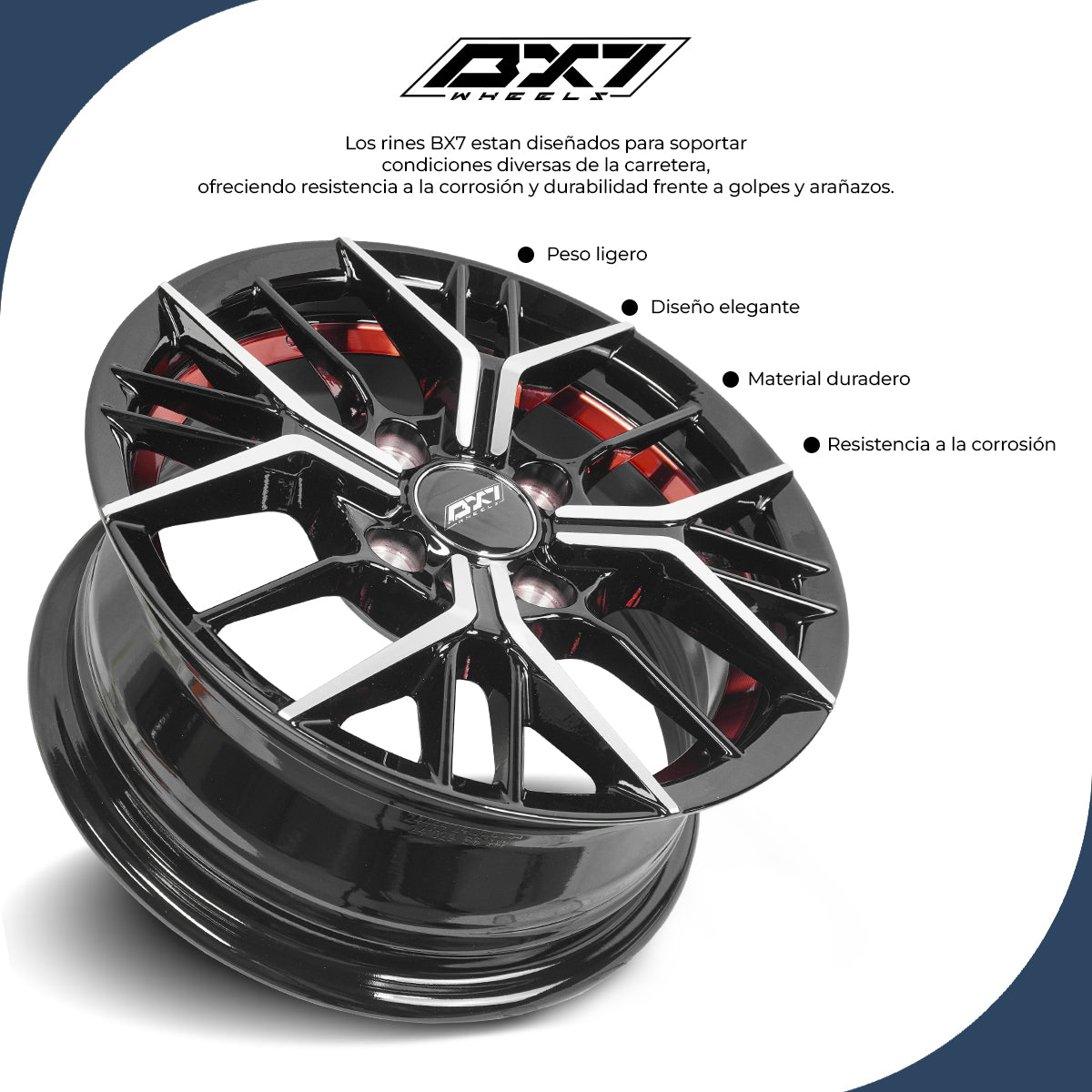 RINES BX7 FW7 13 4X100/ ET 35/ CB 73.1/ BLACK WITH FACE AND LIP MACHINED+RED UNDER CUT