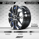 RINES BX7 FW6 14 4X100 / ET 35/ CB 73.1/ BLACK WITH FACE AND LIP MACHINED+BLUE UNDER CUT