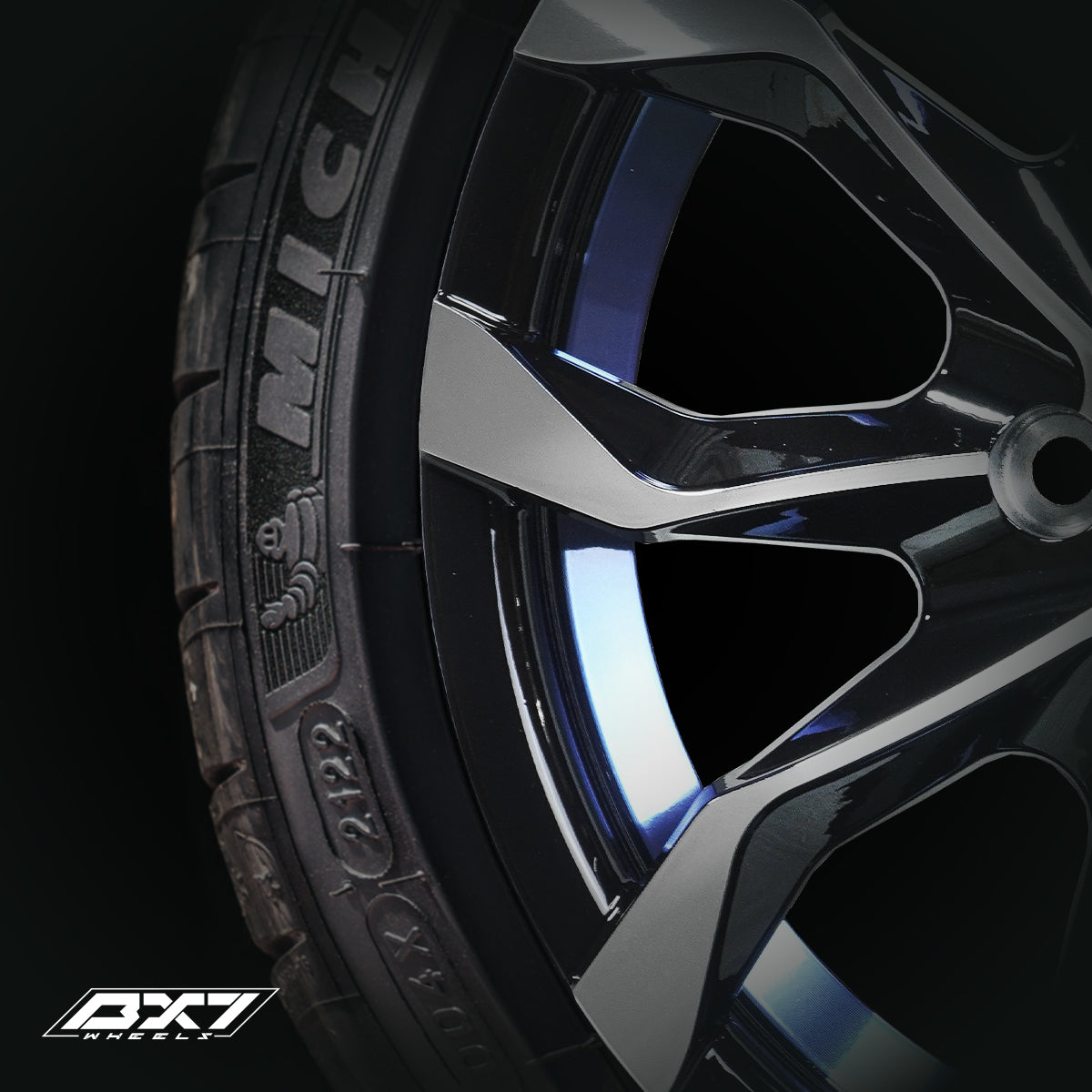 RINES BX7 FW6 14 4X100 / ET 35/ CB 73.1/ BLACK WITH FACE AND LIP MACHINED+BLUE UNDER CUT