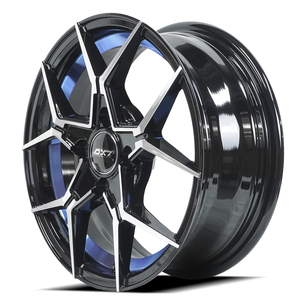 RINES BX7 FW6 14 4X100/ ET 35/ CB 73.1/  BLACK WITH FACE AND LIP MACHINED+BLUE UNDER CUT