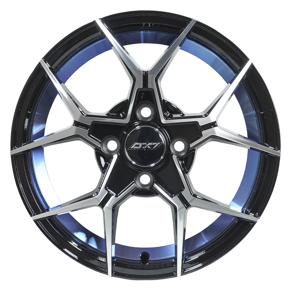 RINES BX7 FW6 14 4X100/ ET 35/ CB 73.1/  BLACK WITH FACE AND LIP MACHINED+BLUE UNDER CUT