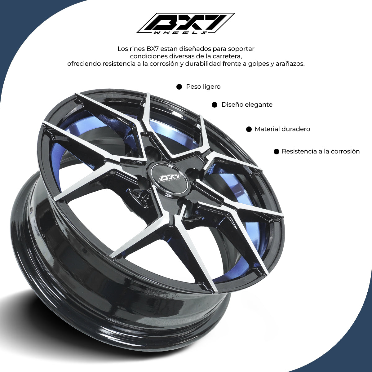 RINES BX7 FW6 14 4X100/ ET 35/ CB 73.1/  BLACK WITH FACE AND LIP MACHINED+BLUE UNDER CUT