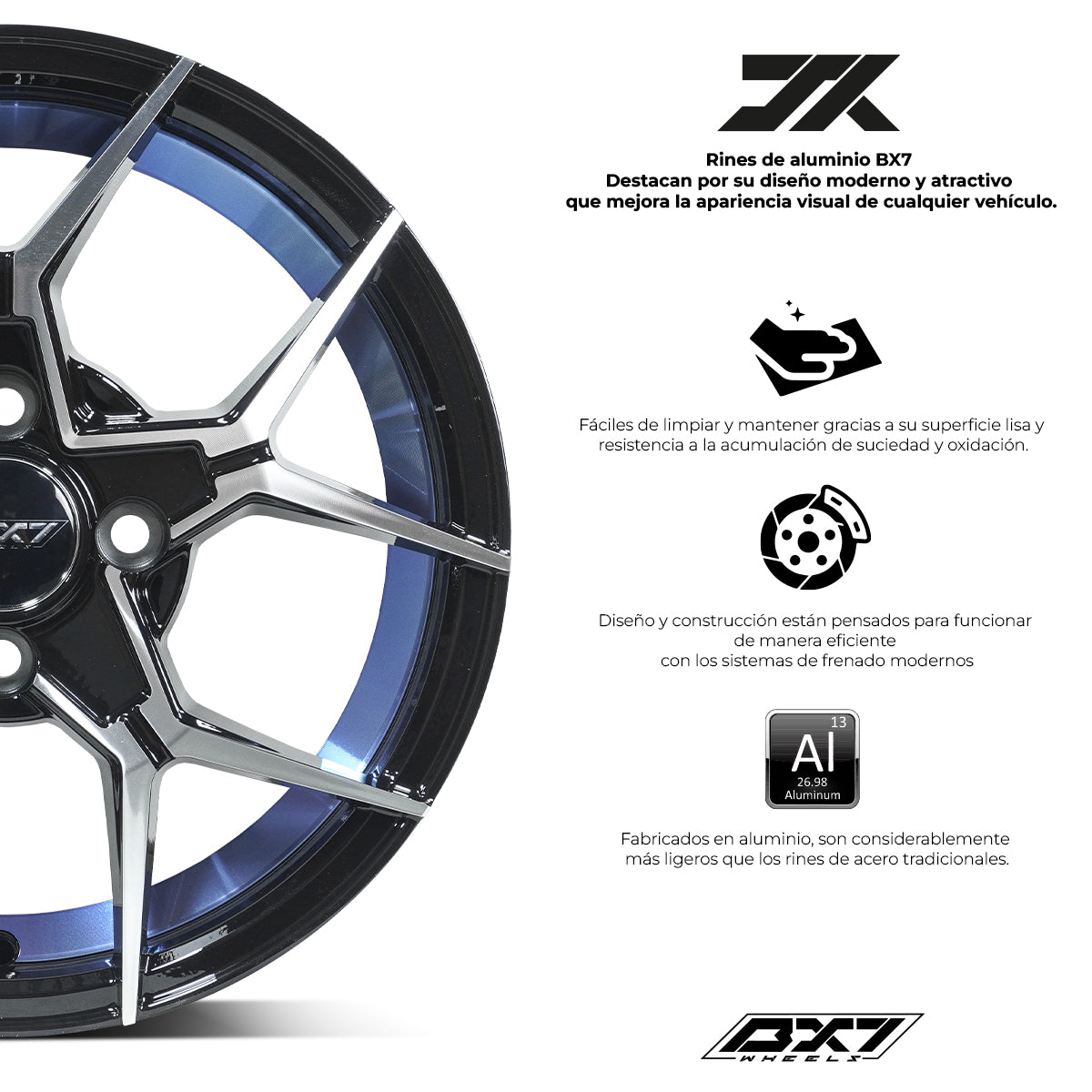 RINES BX7 FW6 14 4X100/ ET 35/ CB 73.1/  BLACK WITH FACE AND LIP MACHINED+BLUE UNDER CUT