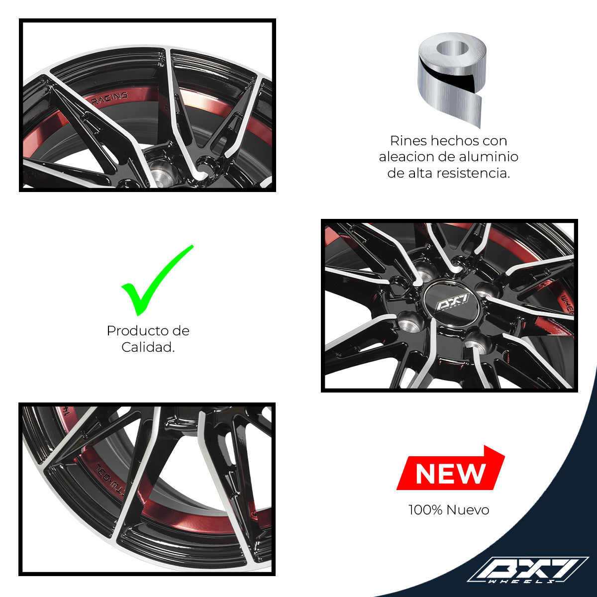 RINES BX7 FW3 14 4X100/ ET 35/ CB 73.1/ BLACK WITH FACE AND LIP MACHINED+RED UNDER CUT
