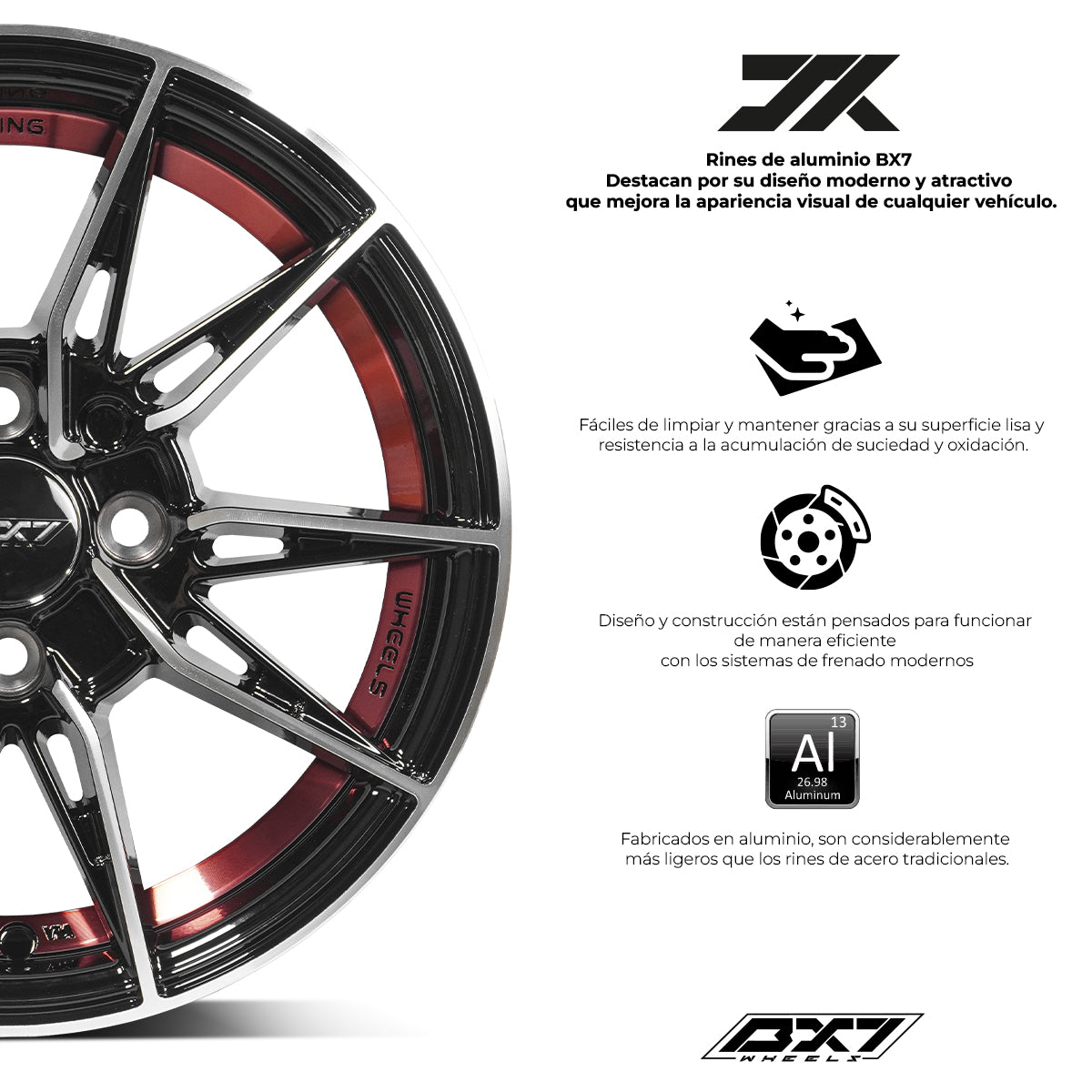 RINES BX7 FW3 14 4X100/ ET 35/ CB 73.1/ BLACK WITH FACE AND LIP MACHINED+RED UNDER CUT