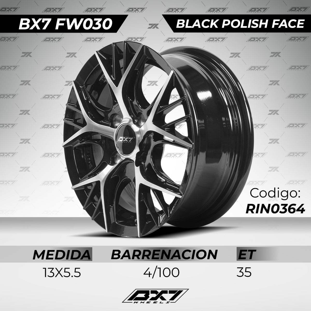 RINES BX7 FW0 13 4X100/ ET 35/ CB 73.1/ BLACK POLISH FACE