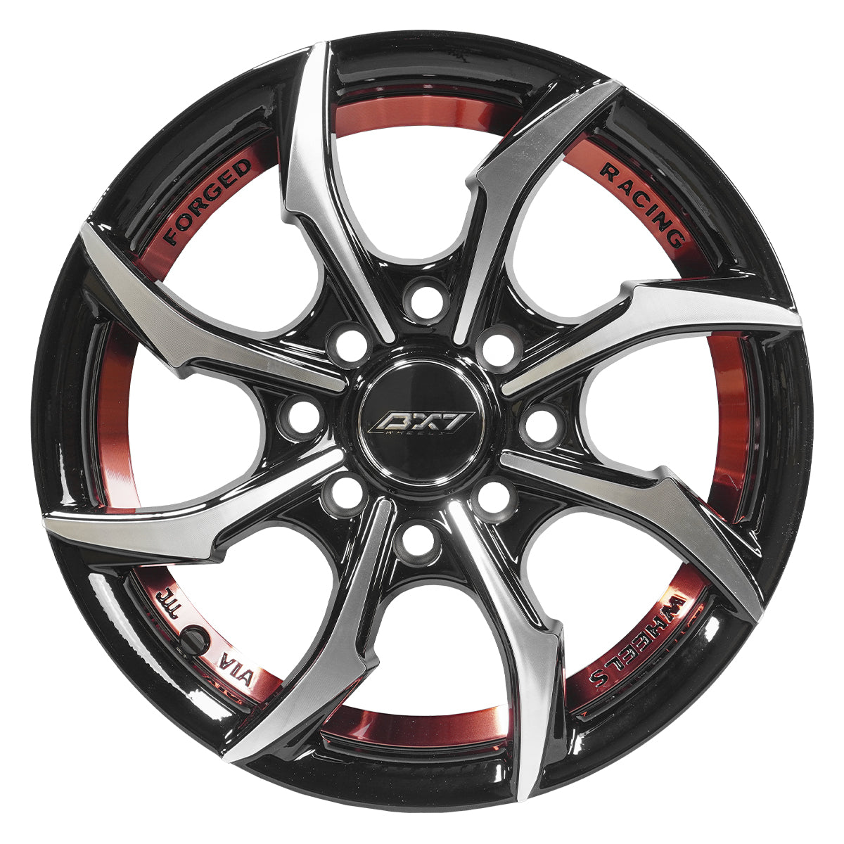 RINES BX7 FW0 13 4X100/114.3/ ET 35/ CB 73.1/ BLACK WITH FACE AND LIP MACHINED+RED UNDER CUT