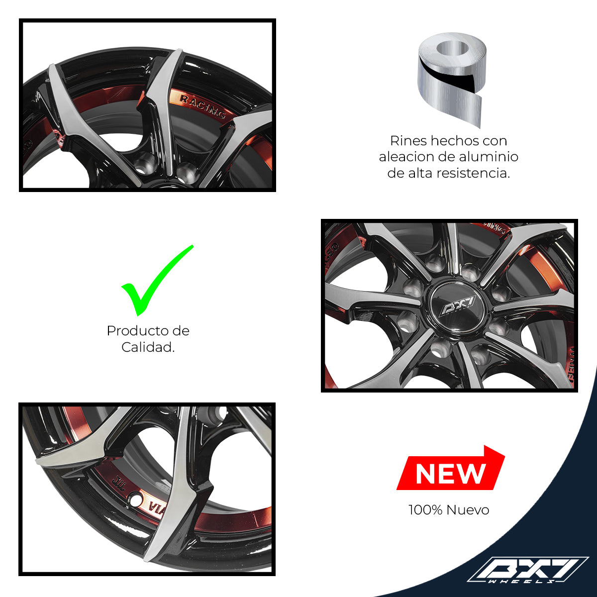 RINES BX7 FW0 13 4X100/114.3/ ET 35/ CB 73.1/ BLACK WITH FACE AND LIP MACHINED+RED UNDER CUT