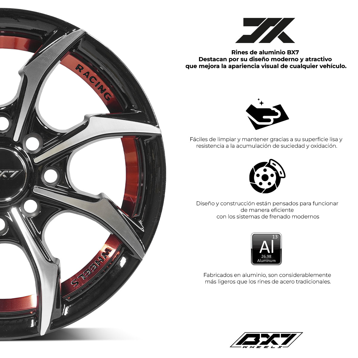 RINES BX7 FW0 13 4X100/114.3/ ET 35/ CB 73.1/ BLACK WITH FACE AND LIP MACHINED+RED UNDER CUT