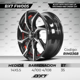 RINES BX7 FW0 14 4X100/108 ET 35/ CB 73.1/ BLACK WITH FACE AND LIP MACHINED+RED UNDER CUT