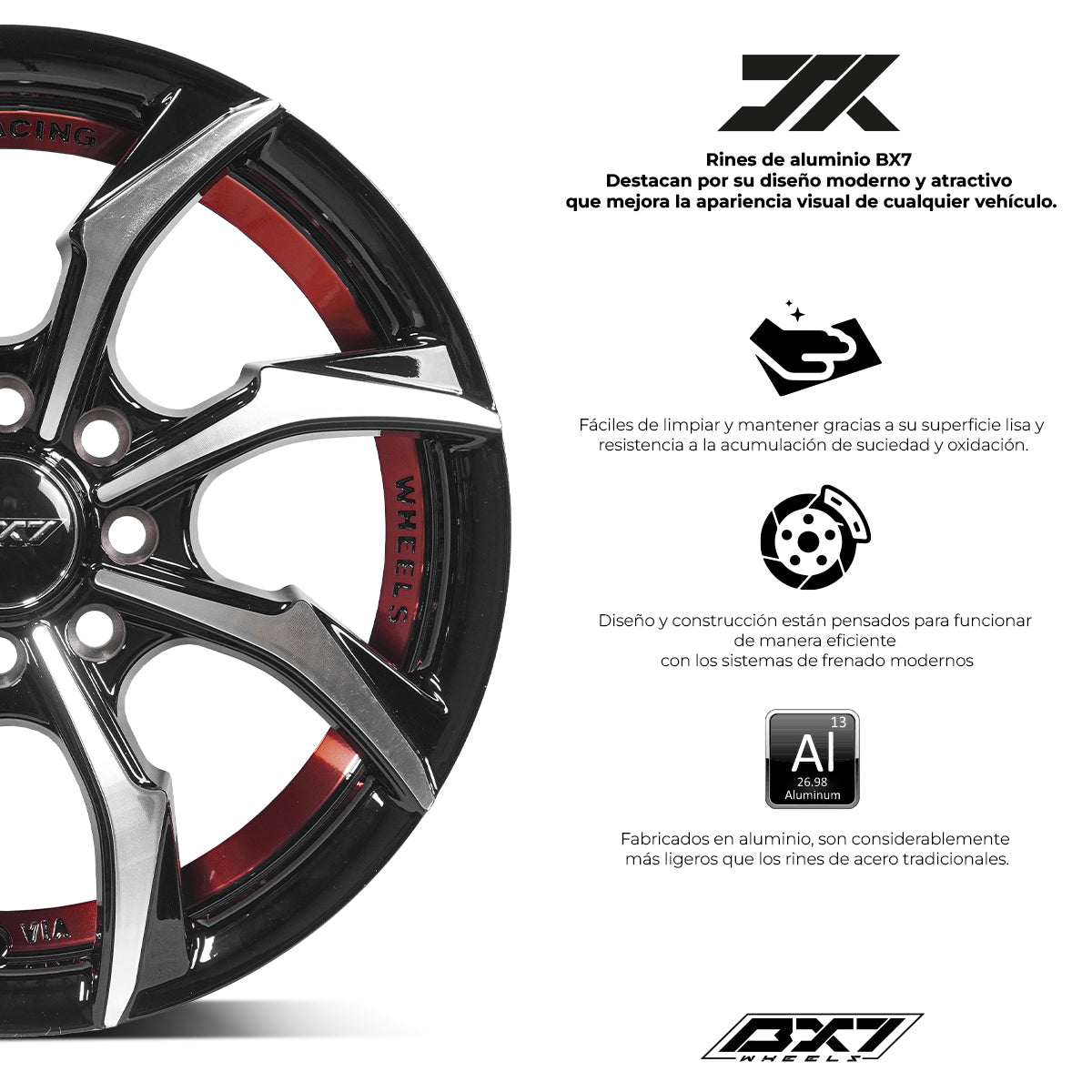 RINES BX7 FW0 14 4X100/108 ET 35/ CB 73.1/ BLACK WITH FACE AND LIP MACHINED+RED UNDER CUT