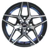 RINES BX7 FW0 14 4X100/114.3/ ET 35/ CB 73.1/ BLACK WITH FACE AND LIP MACHINED+BLUE UNDER CUT