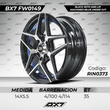 RINES BX7 FW0 14 4X100/114.3/ ET 35/ CB 73.1/ BLACK WITH FACE AND LIP MACHINED+BLUE UNDER CUT